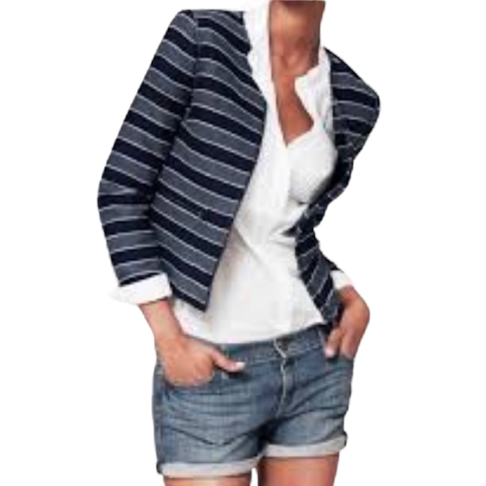 LOFT Navy Tweed jacket Striped Full Zip short blazer cropped tweed jacket 6